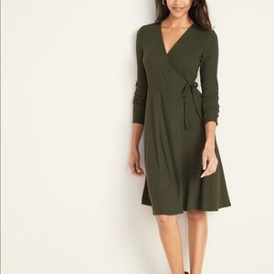 Old Navy Fit & Flare Wrap-Front Rib-Knit Dress